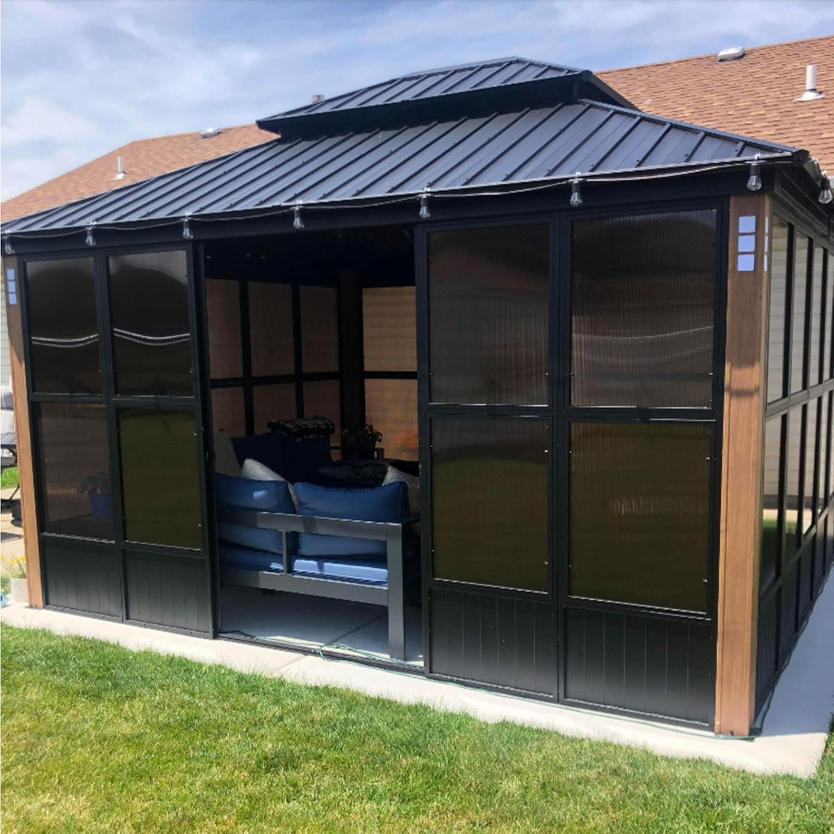 12' X 14' Patio Hardtop Gazebo with Detachable Windows O545