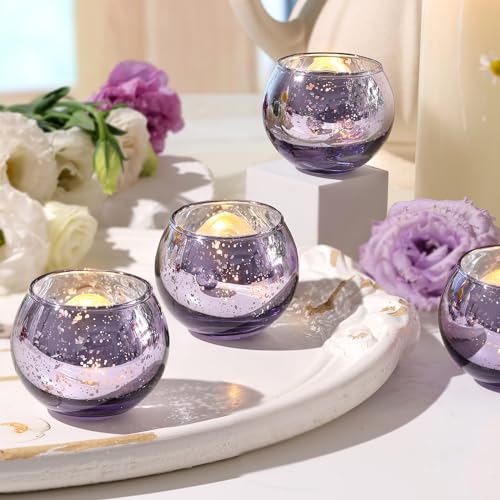 Round Gold Mercury Glass Candle Holder Set of 12 A161394