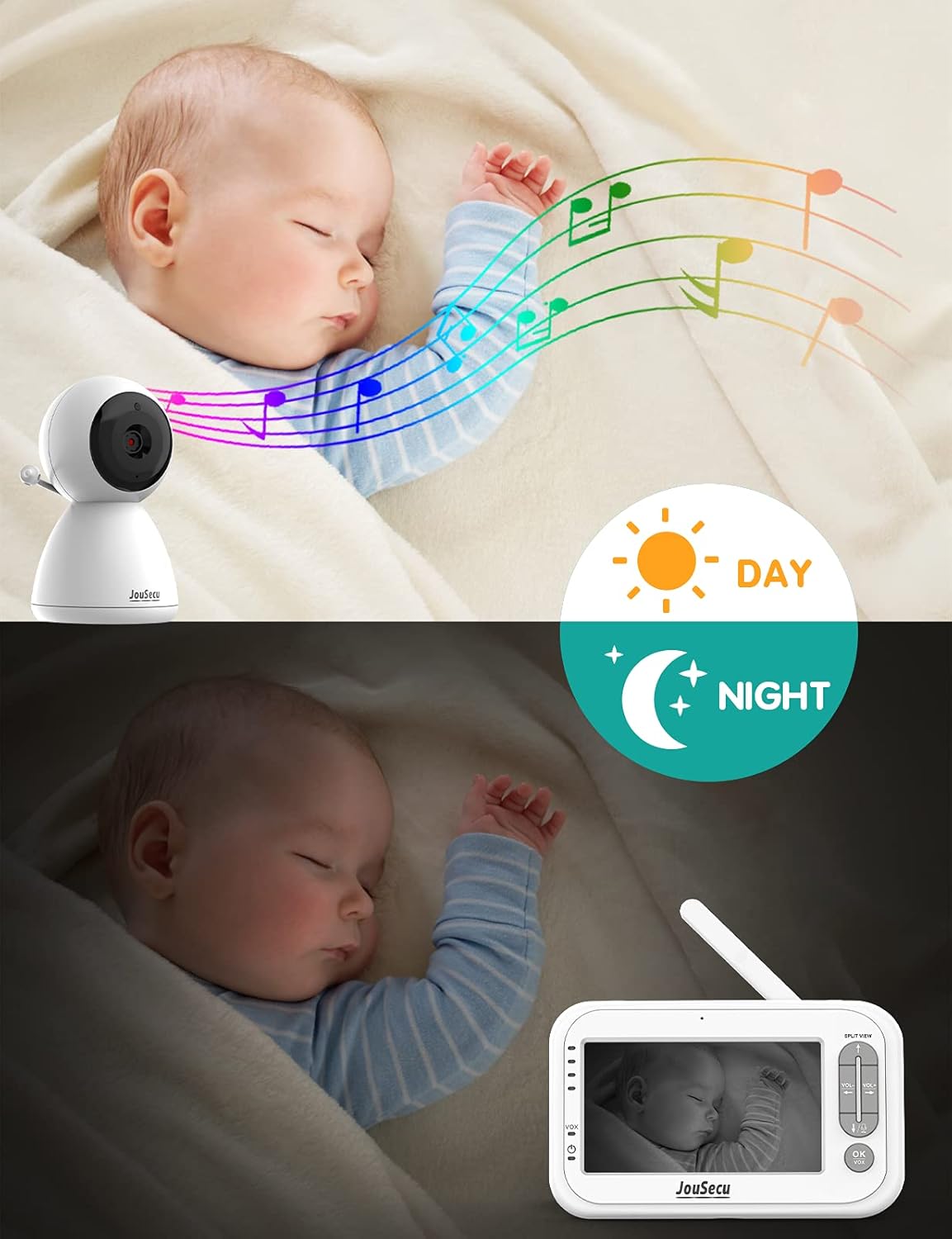 Baby Monitor with 2 Camera and Audio 4.3 Inches LCD Split Screen C2710