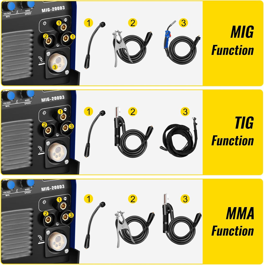 200 Amp 3 in 1 MIG TIG Arc Welding Machine with IGBT Inverter and Digital Display Z7512