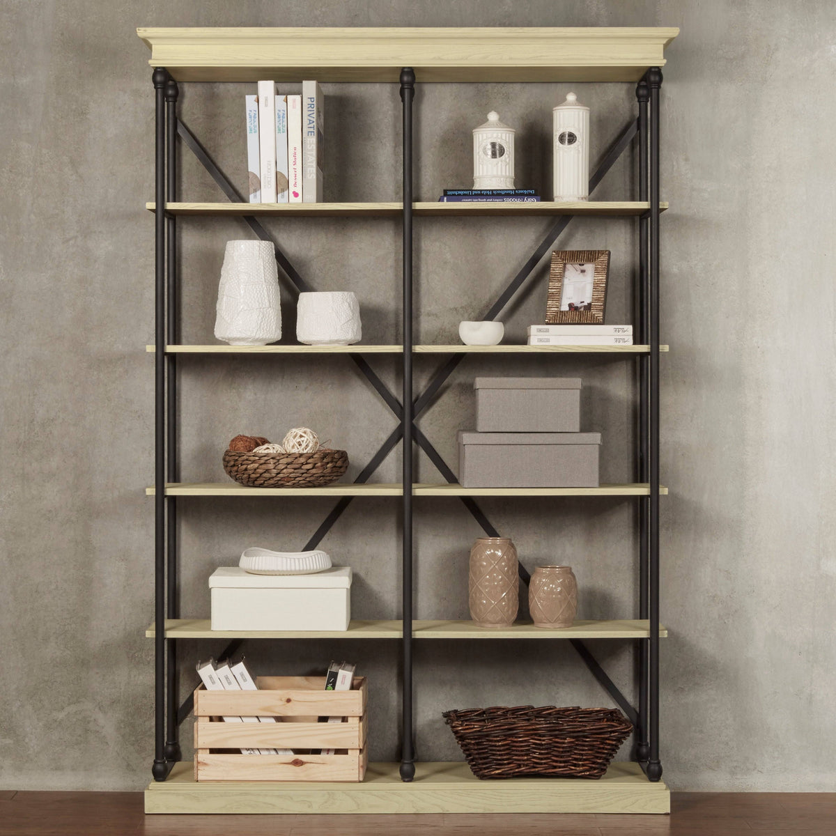 Antique White Double Shelving Bookcase F58817