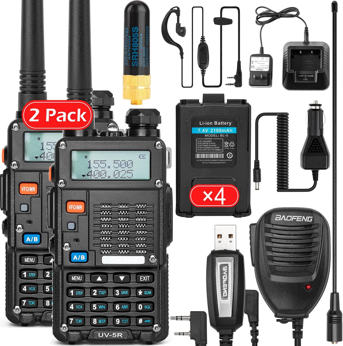 Dual Band 2-Way Radio with 2 Rechargeable Battery Handheld Walkie Talkies Set B102223