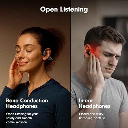 Bone Conduction Open Ear Headphones Bluetooth 5.4 with Mic 10H Playtime IPX5 Waterproof I657941