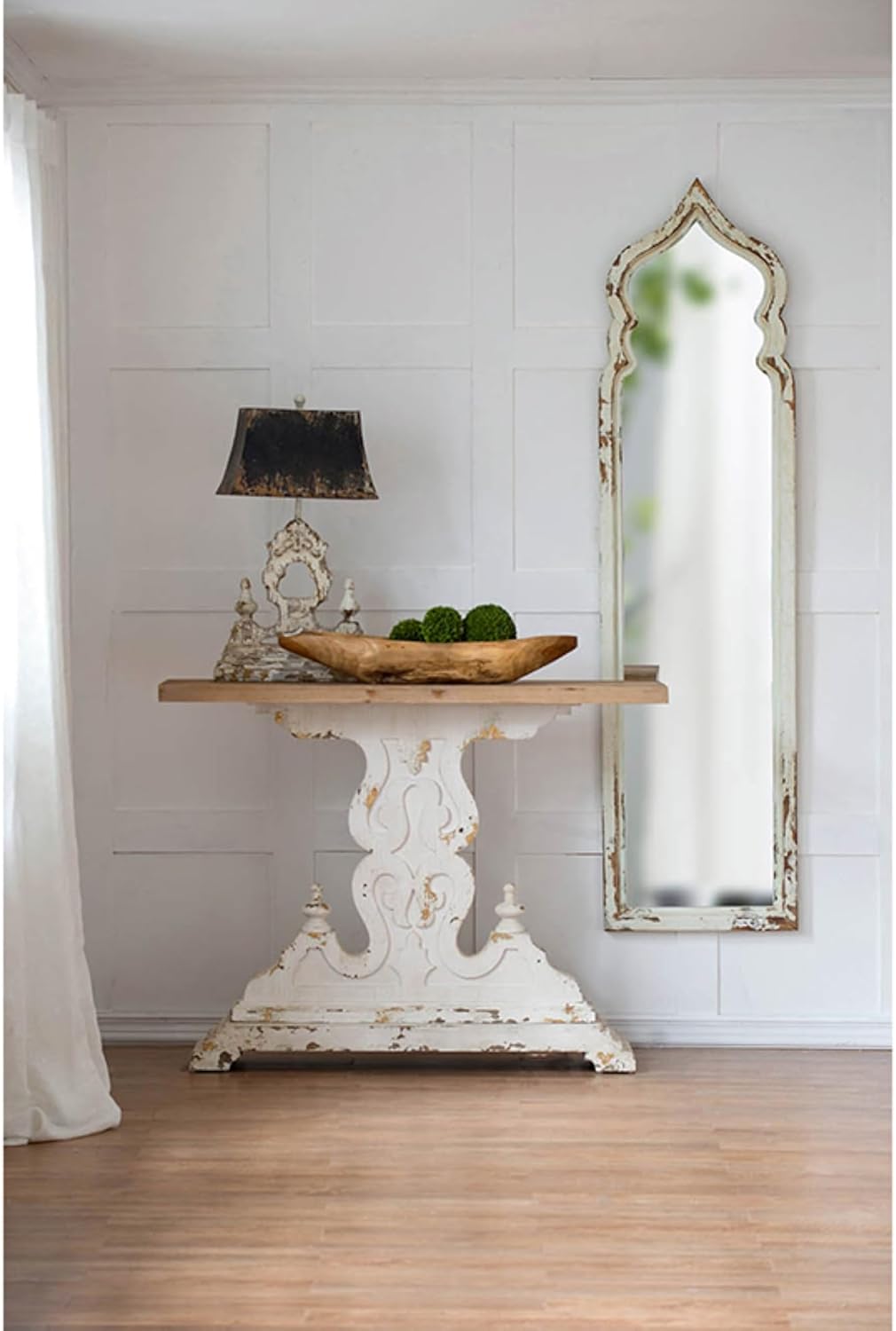Vintage Weathered White Full Length Floor Mirror Y1560