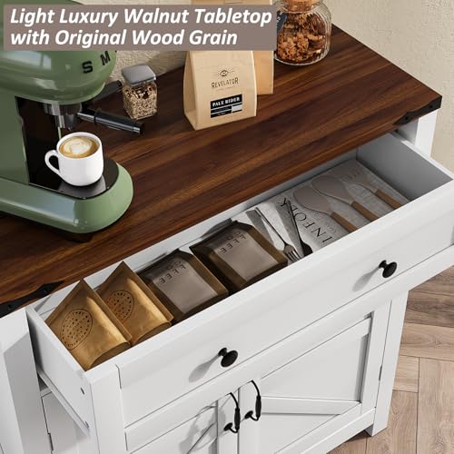 White Freestanding Storage Cabinet with 2 Doors and Walnut Countertop H9283