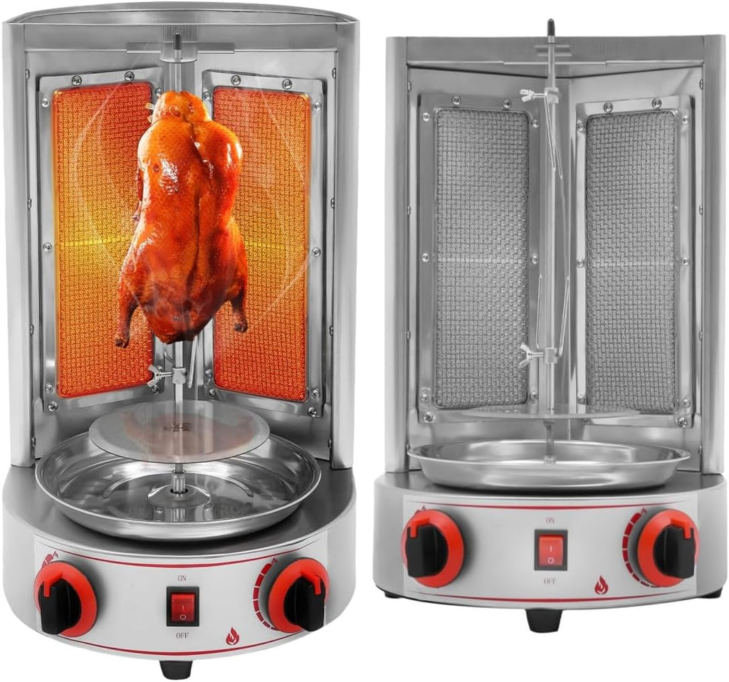 Stainless Countertop Gas Vertical Broiler Rotisserie Grill with 2 Burners Q8302