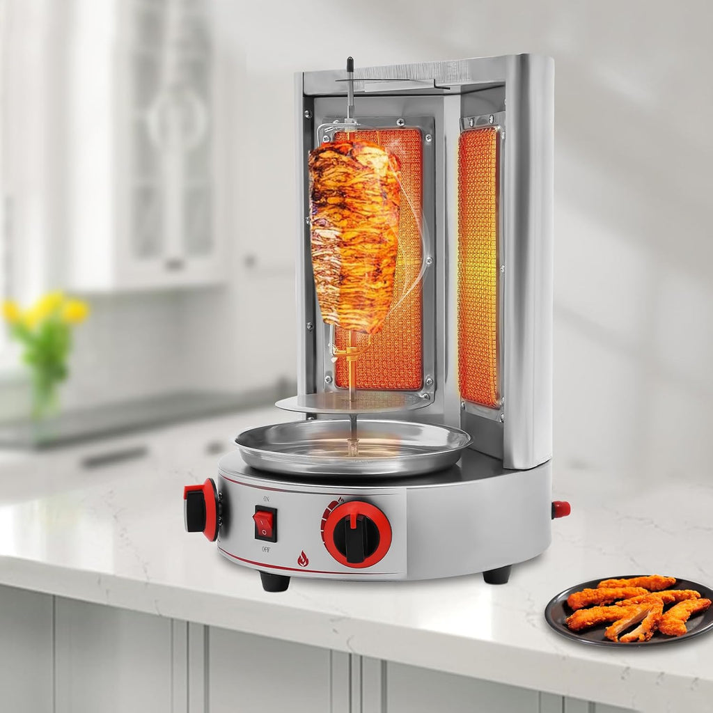 Stainless Countertop Gas Vertical Broiler Rotisserie Grill with 2 Burners Q8302