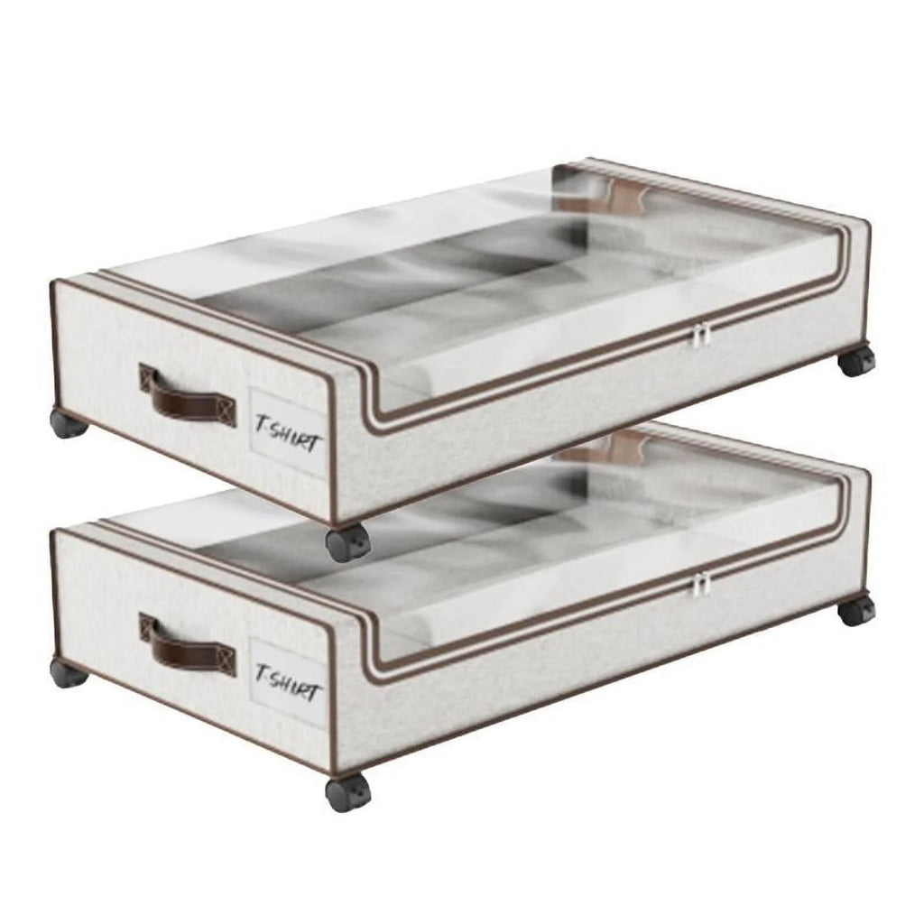 2-Pack Underbed Storage Boxes with Silent Wheels and Clear PVC Window C216373