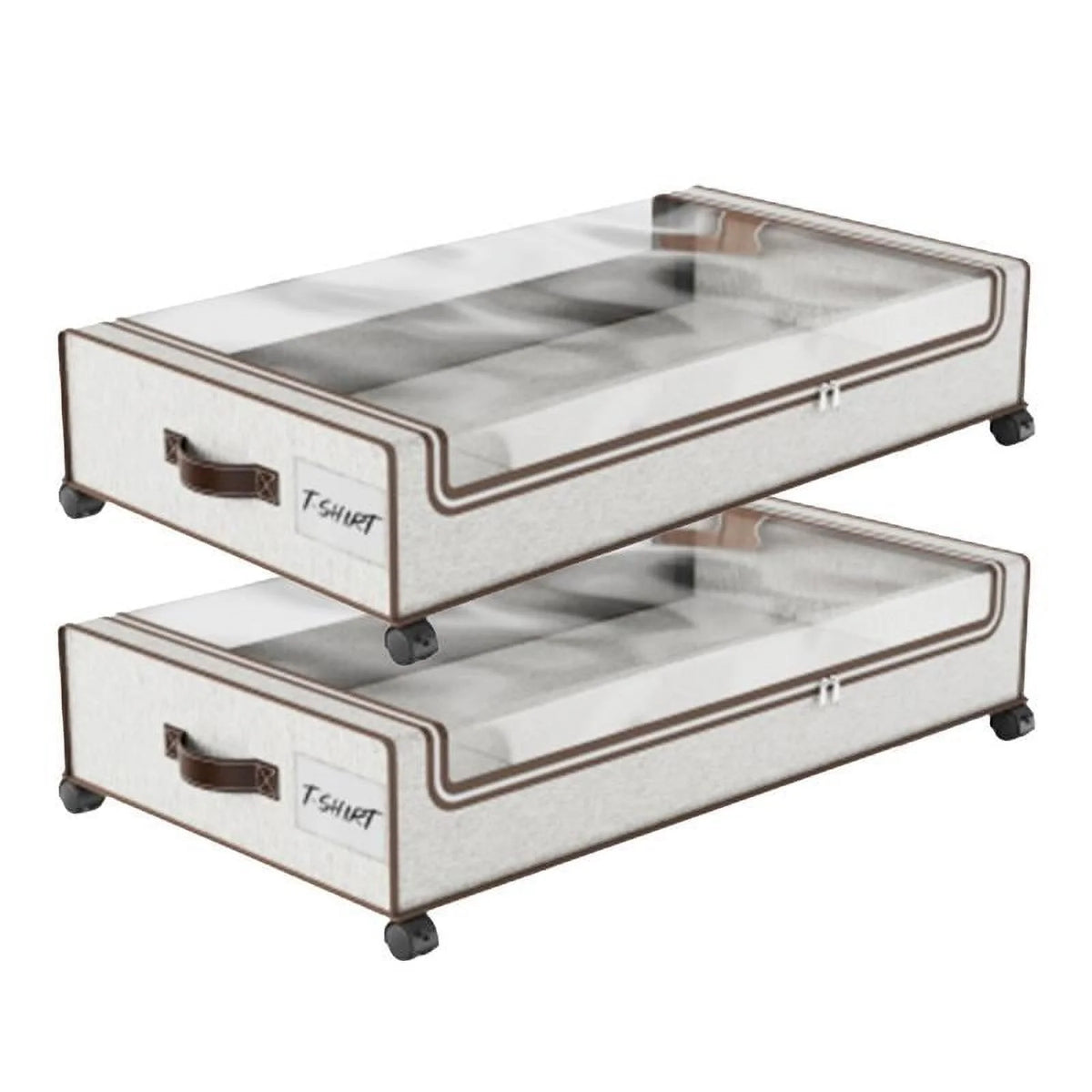 2-Pack Underbed Storage Boxes with Silent Wheels and Clear PVC Window C216373