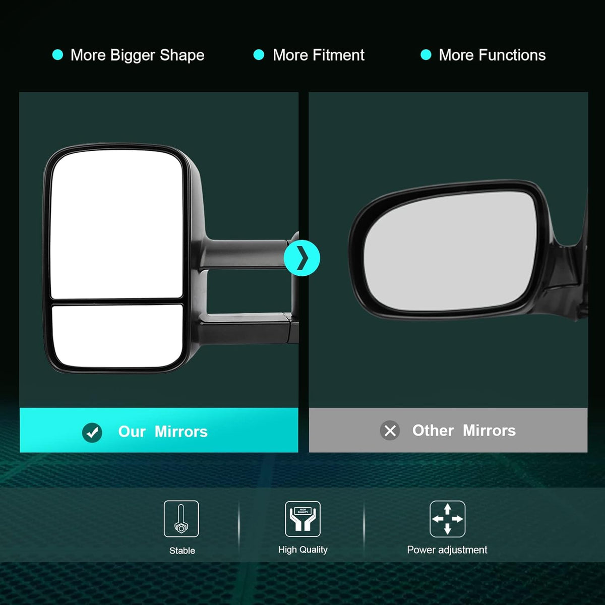 Black Power Adjusted Towing Mirrors Pair Set C59498