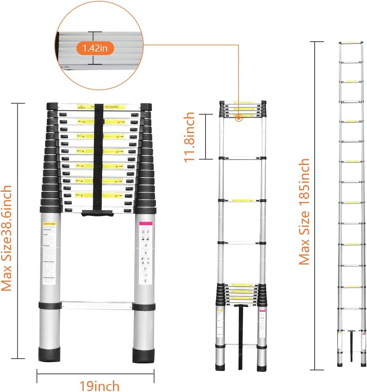 15.5FT Aluminum Telescoping Ladder 330lbs C18989