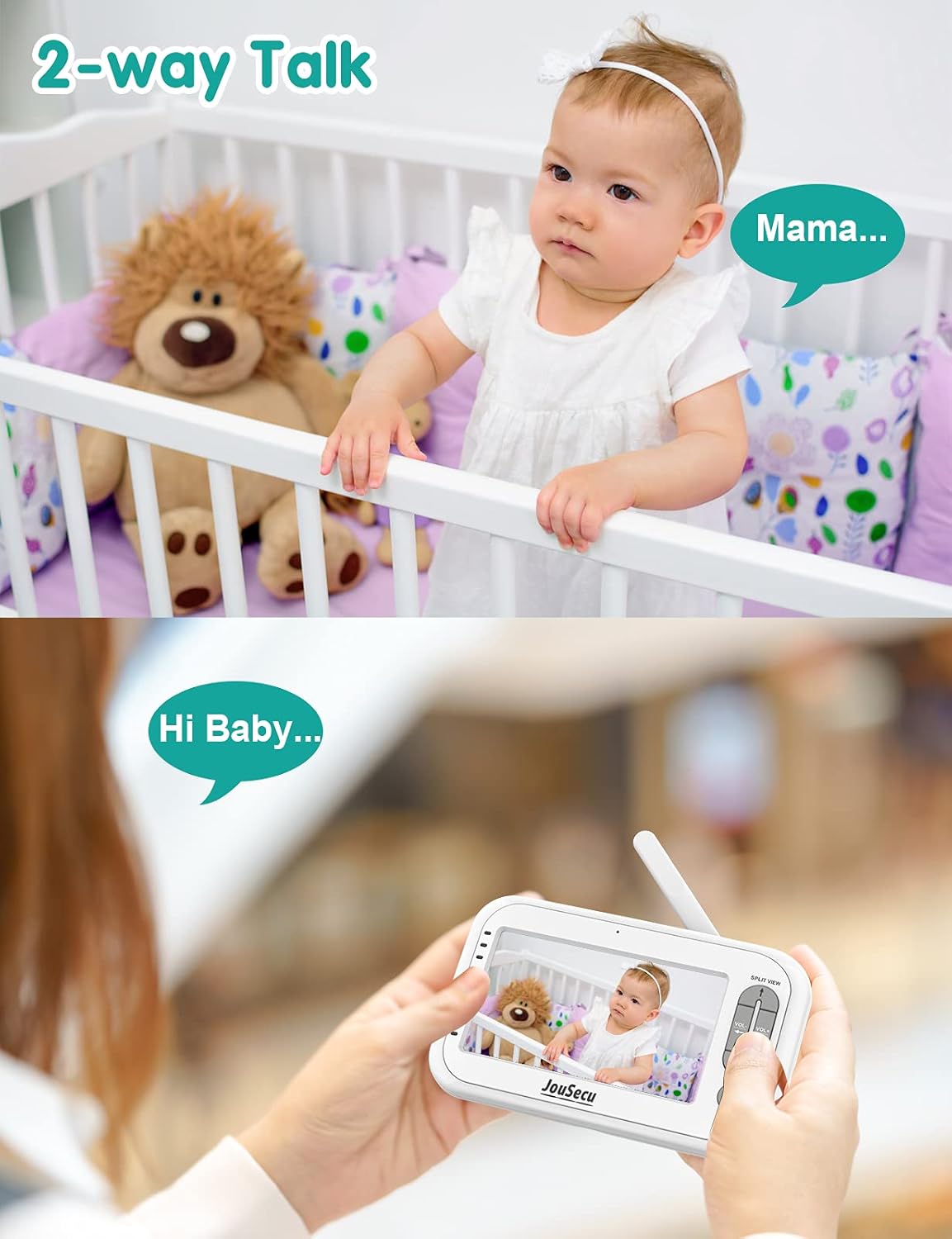 Baby Monitor with 2 Camera and Audio 4.3 Inches LCD Split Screen C2710