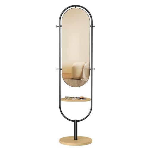Oak Beige and Ink Black Full-Length Floor Mirror N8990