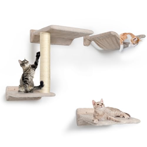 5 Pcs Wall-Mounted Cat Shelves with Sisal Scratcher Post B6875