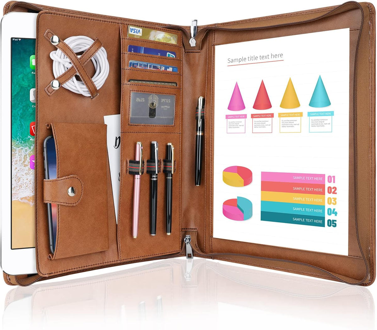 Zippered Padfolio Organizer with Business Card Holders Z9003