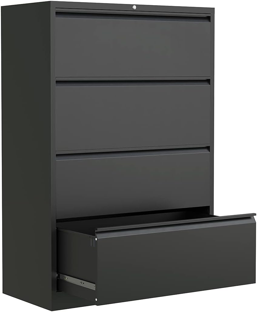 4 Drawer Black Metal Lateral File Cabinet with Lock X27117