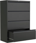 4 Drawer Black Metal Lateral File Cabinet with Lock X27117