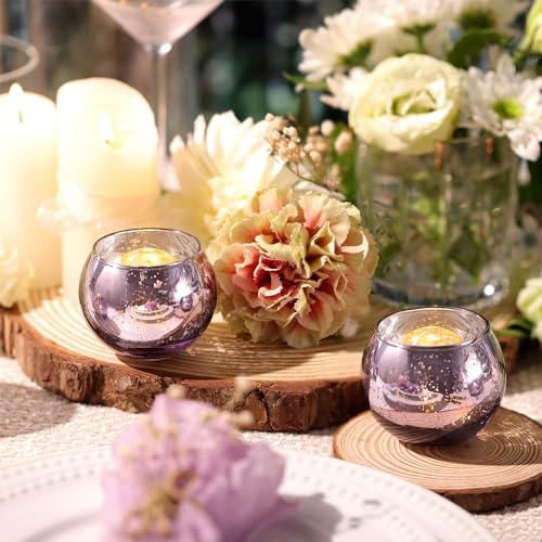 Round Gold Mercury Glass Candle Holder Set of 12 A161394