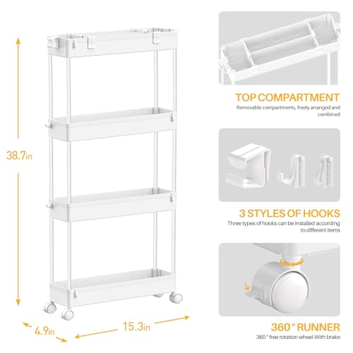 Slim Storage Cart 4 Tier White U42407