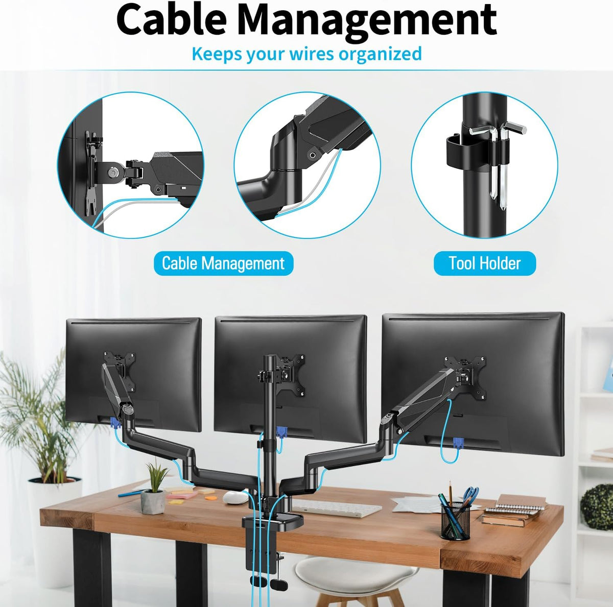 Triple Monitor Desk Mount for 3 Screens Up to 27 inch I17582