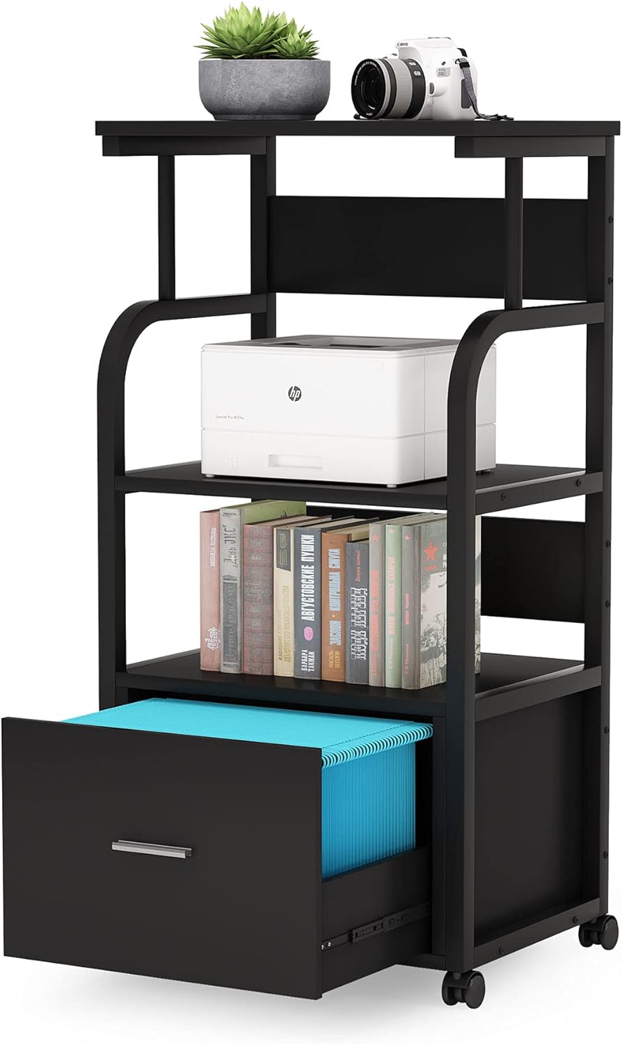 Black Mobile File Cabinet with Printer Shelf U1394