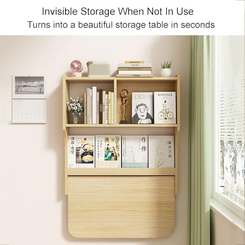 Brown Wall Mounted Drop-Leaf Table with Storage Shelves M16167