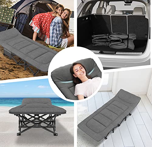 Camping Cot with Cushion and Pillow, Portable Folding Bed with Carry Bag (Grey) W984