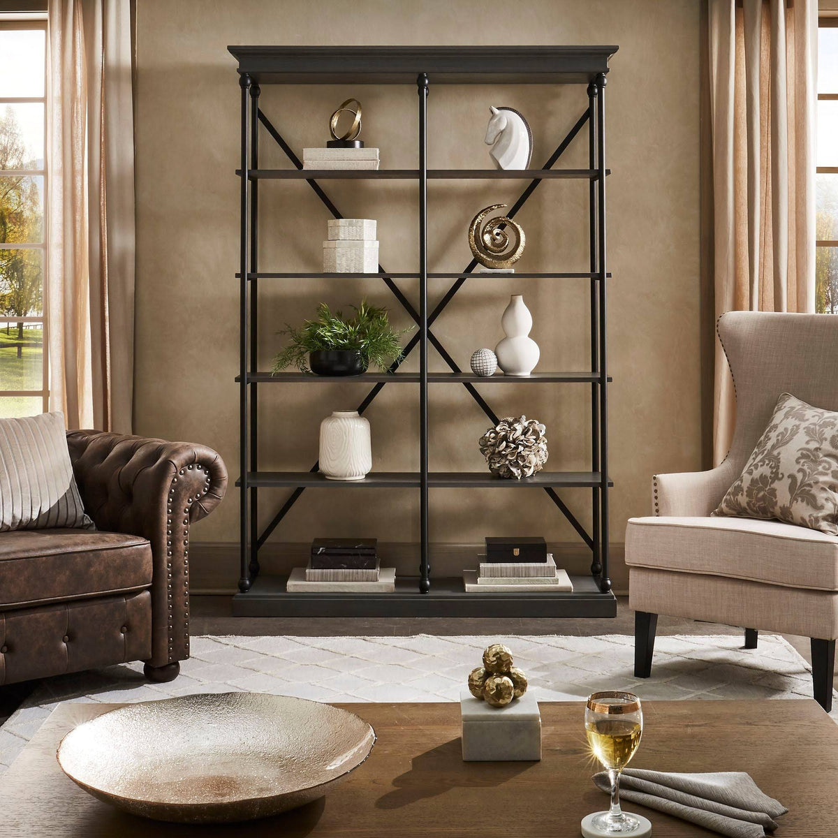 Antique White Double Shelving Bookcase F58817