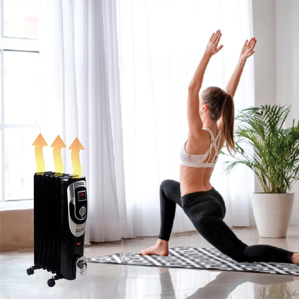 3-Setting 1,500-Max 7-Fin Portable Oil-Filled Radiator Heater with Digital Display U6712