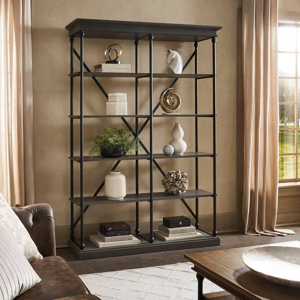 Antique White Double Shelving Bookcase F58817