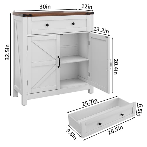 White Freestanding Storage Cabinet with 2 Doors and Walnut Countertop H9283