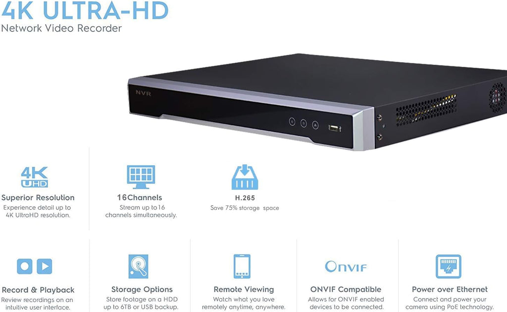 16-Channel PoE 4K Network Video Recorder NVR J998374