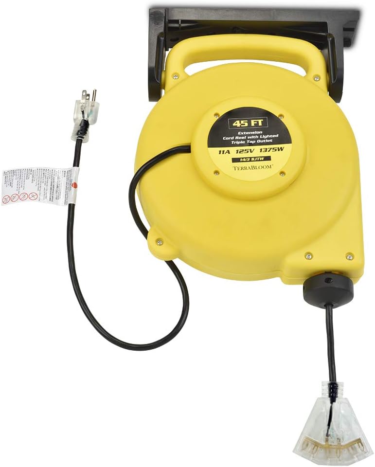 40 Ft 12/3 Retractable Extension Cord Reel with 3 Outlets T334
