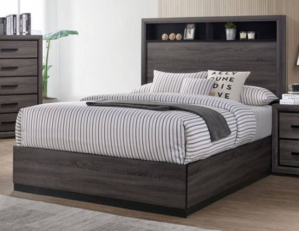 Gray Cal King Bed with Bookcase Headboard Z172548