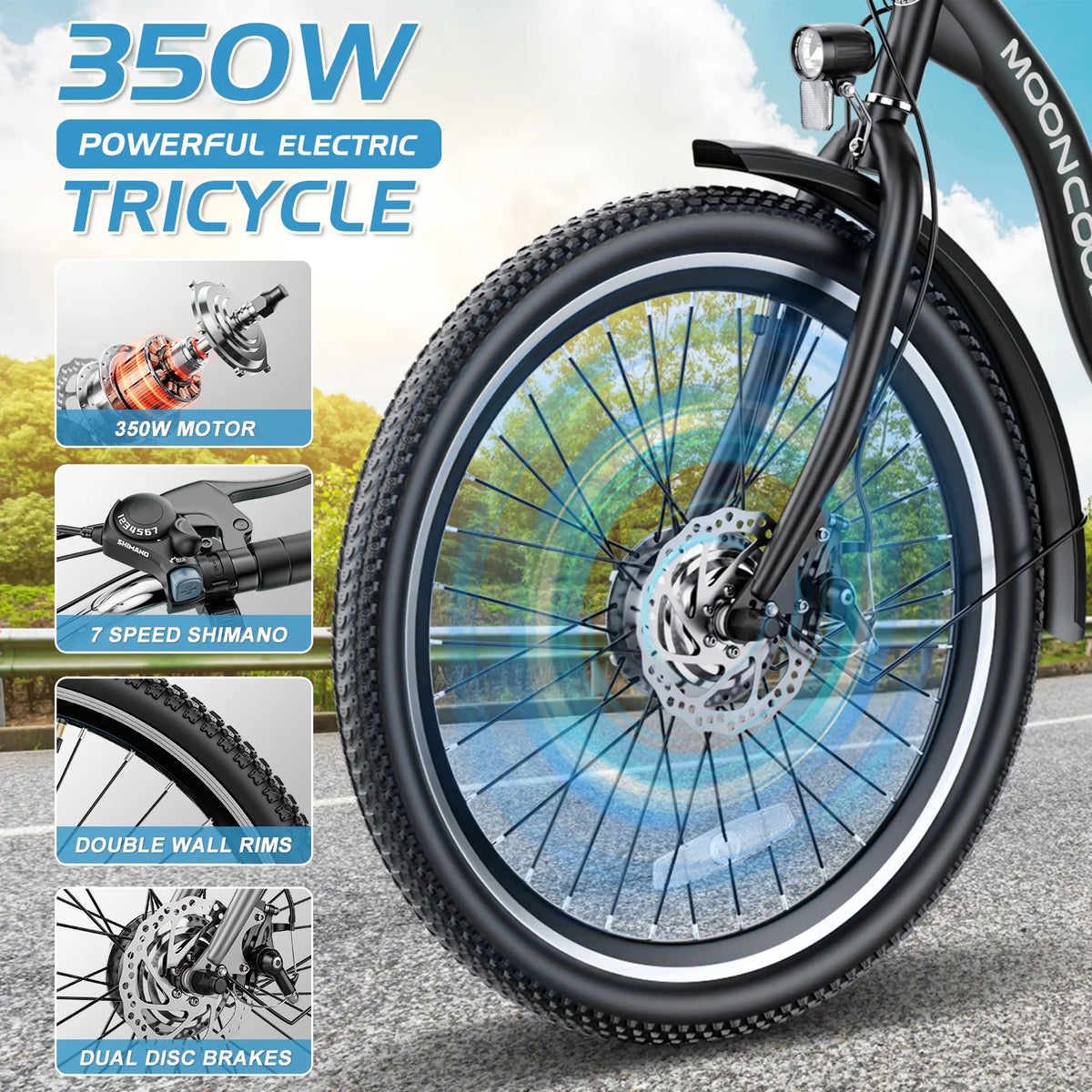 26" 350W 36V 7 Speeds Electric Tricycle M775