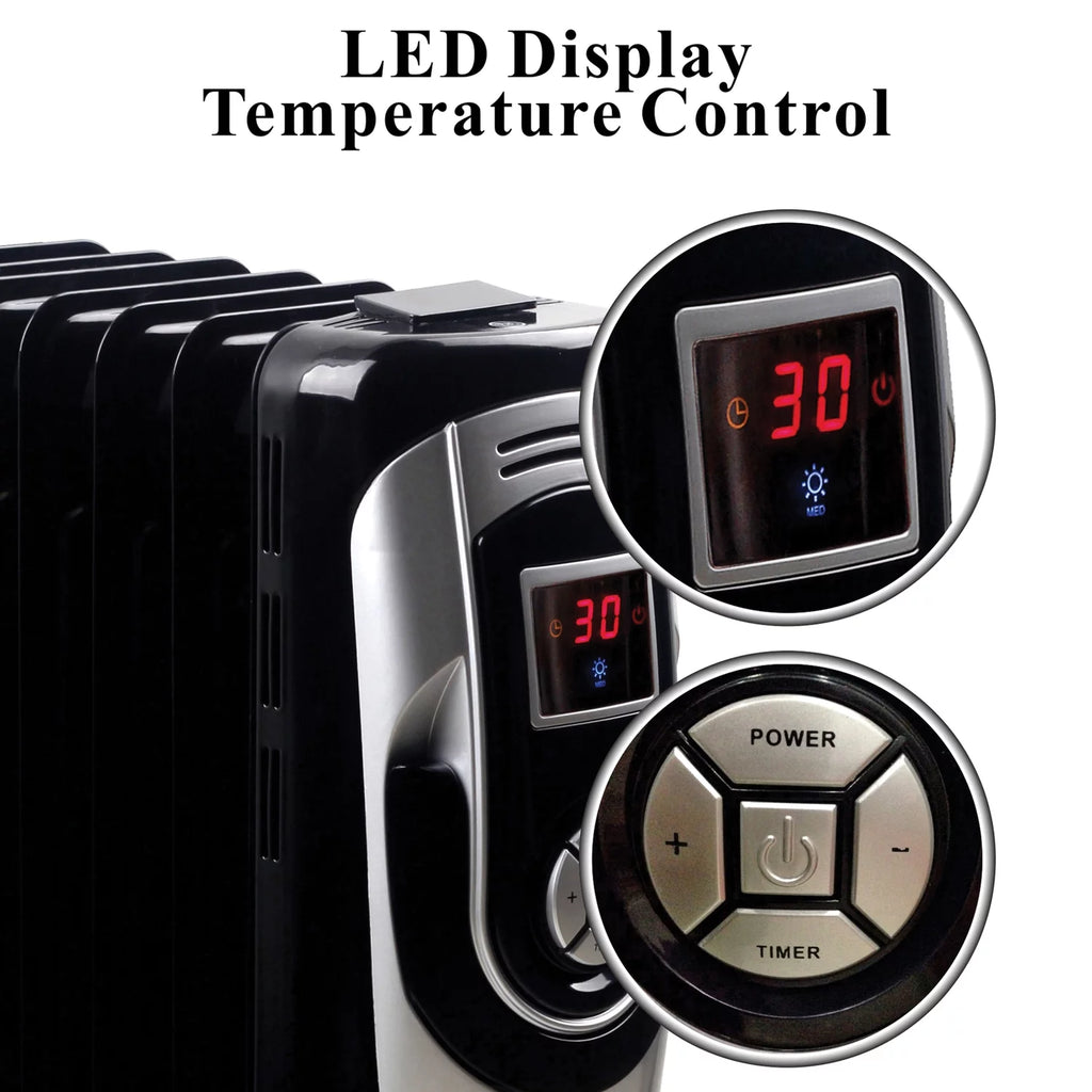 3-Setting 1,500-Max 7-Fin Portable Oil-Filled Radiator Heater with Digital Display U6712