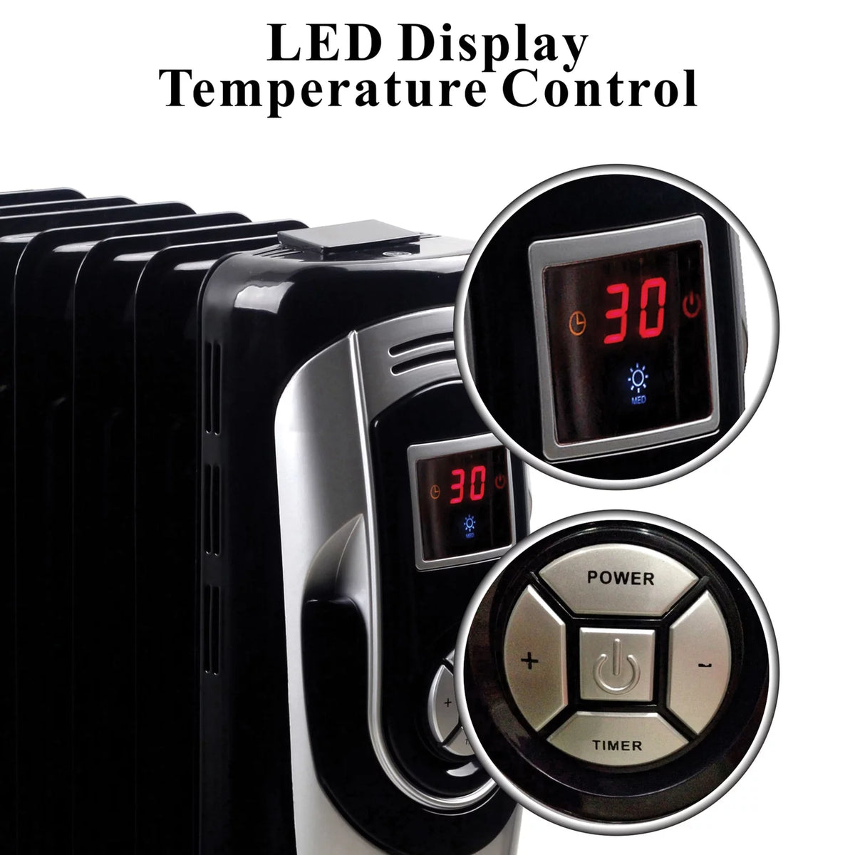 3-Setting 1,500-Max 7-Fin Portable Oil-Filled Radiator Heater with Digital Display U6712