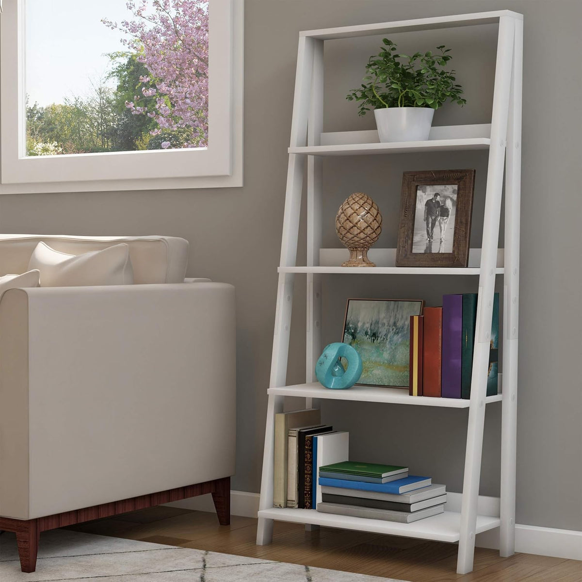 4 Tier Wooden Ladder Bookshelf F54251