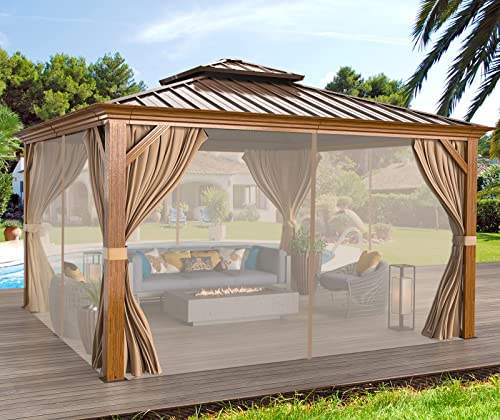 12'x16' Hardtop Gazebo with Curtains and Netting A53699