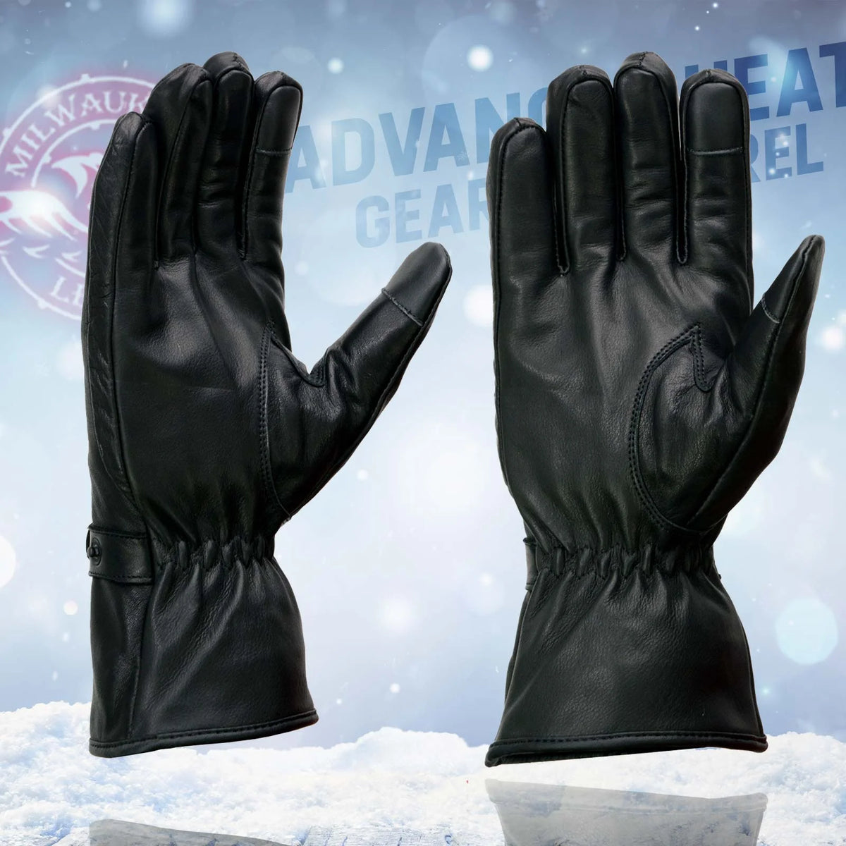 Black Leather Heated Winter Gloves with Battery X-Large E264484