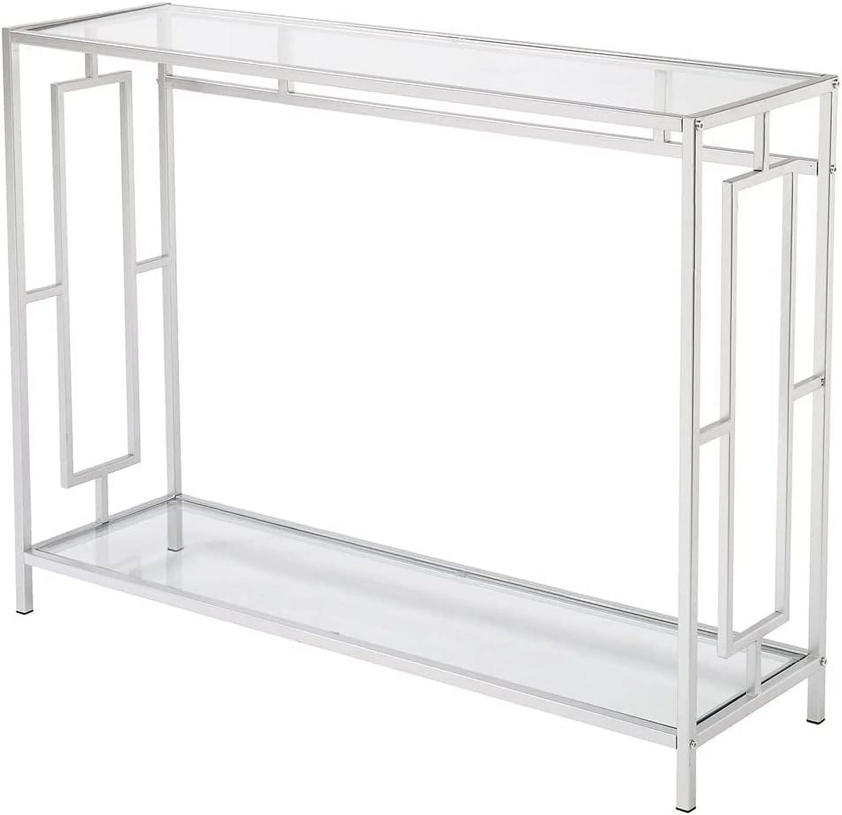 2-Tier Glass Console Table with Tempered Glass Top and Metal Frame E933772