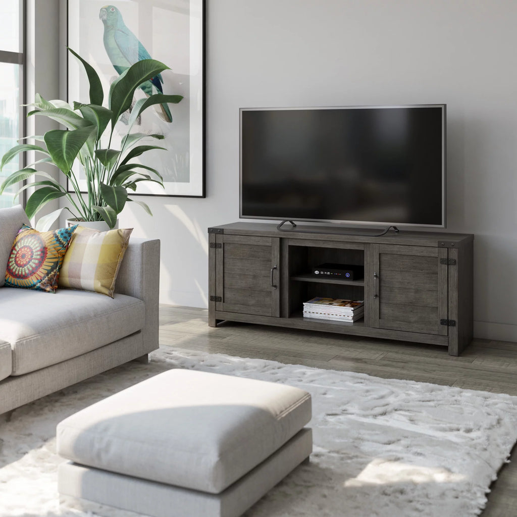Weathered Gray TV Stand with Planked Doors X69240