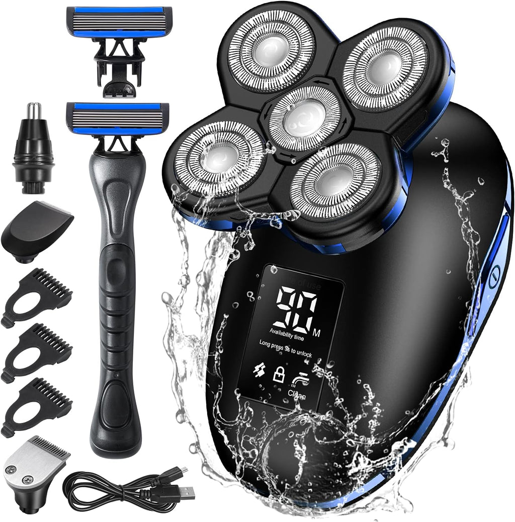 Head Shaver Electric Razor 6D Floating 5 in 1 Wet & Dry Waterproof Bald Head Shaver LED Display Rotary Gold Pack of 2 J23721