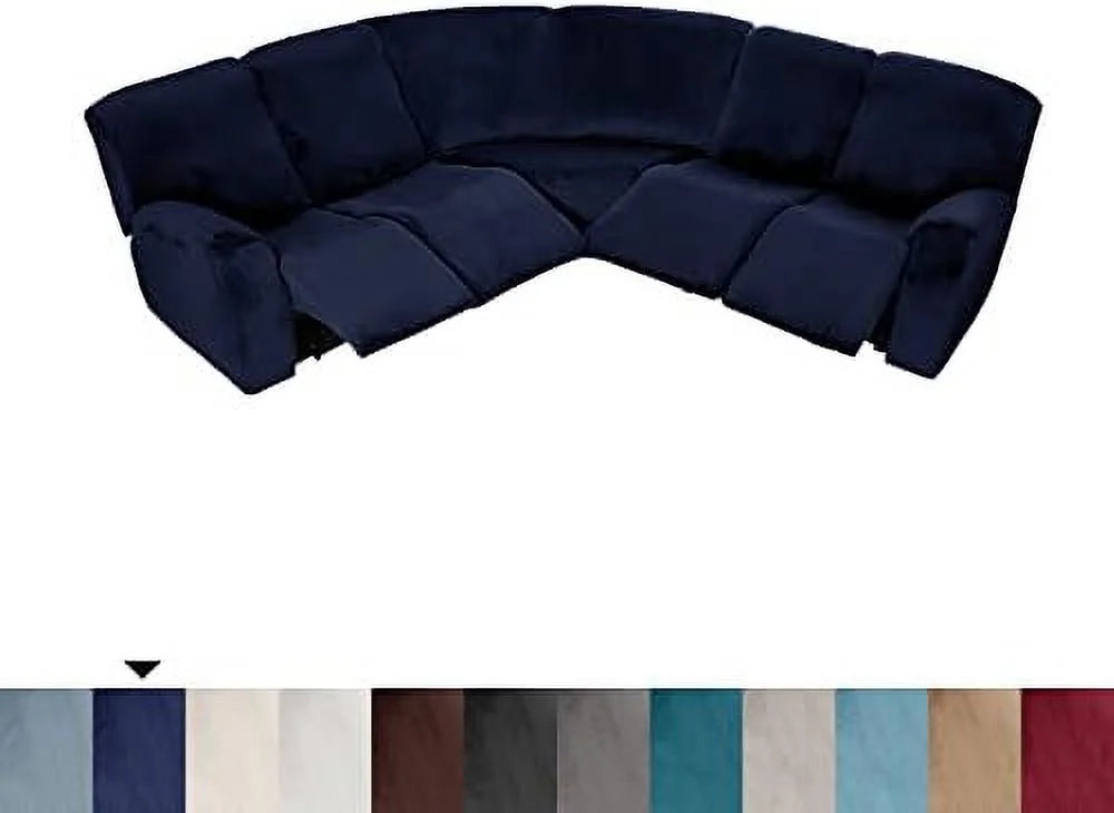 5 Seater Velvet Stretch Recliner Sofa Cover Set of 7 Pieces A169