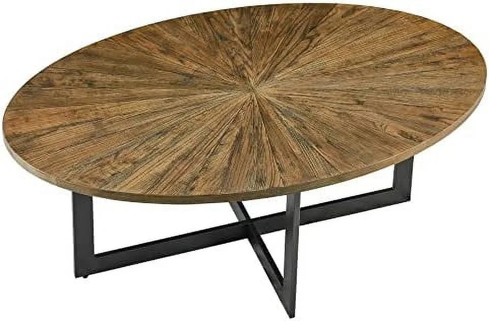 Round Solid Wood Coffee Table with Metal Legs T384