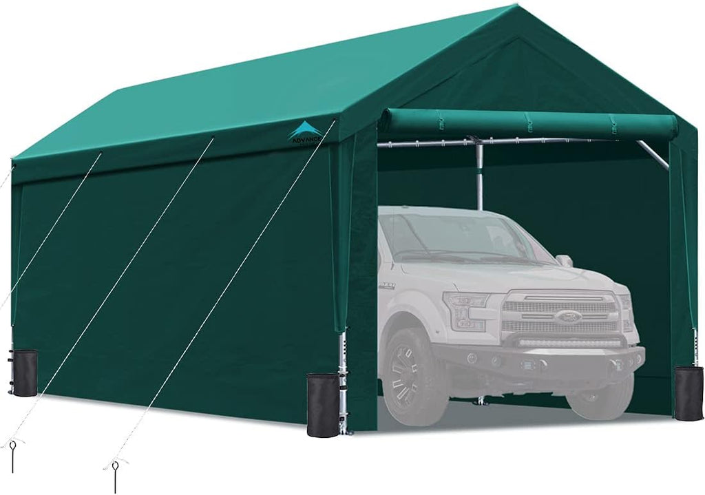 10x20 ft Heavy Duty Steel Carport with Adjustable Height, Sidewalls and Doors M91419
