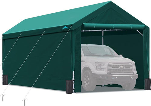 10x20 ft Heavy Duty Steel Carport with Adjustable Height, Sidewalls and Doors M91419