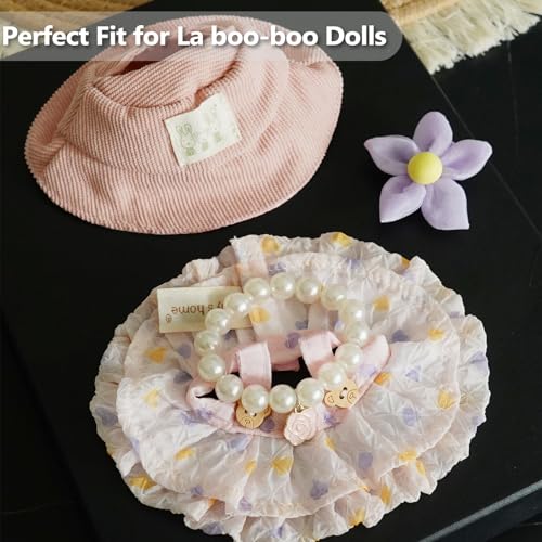 17cm Doll Clothes Set with Hat Pearl Necklace Bag Accessories Blue L840486
