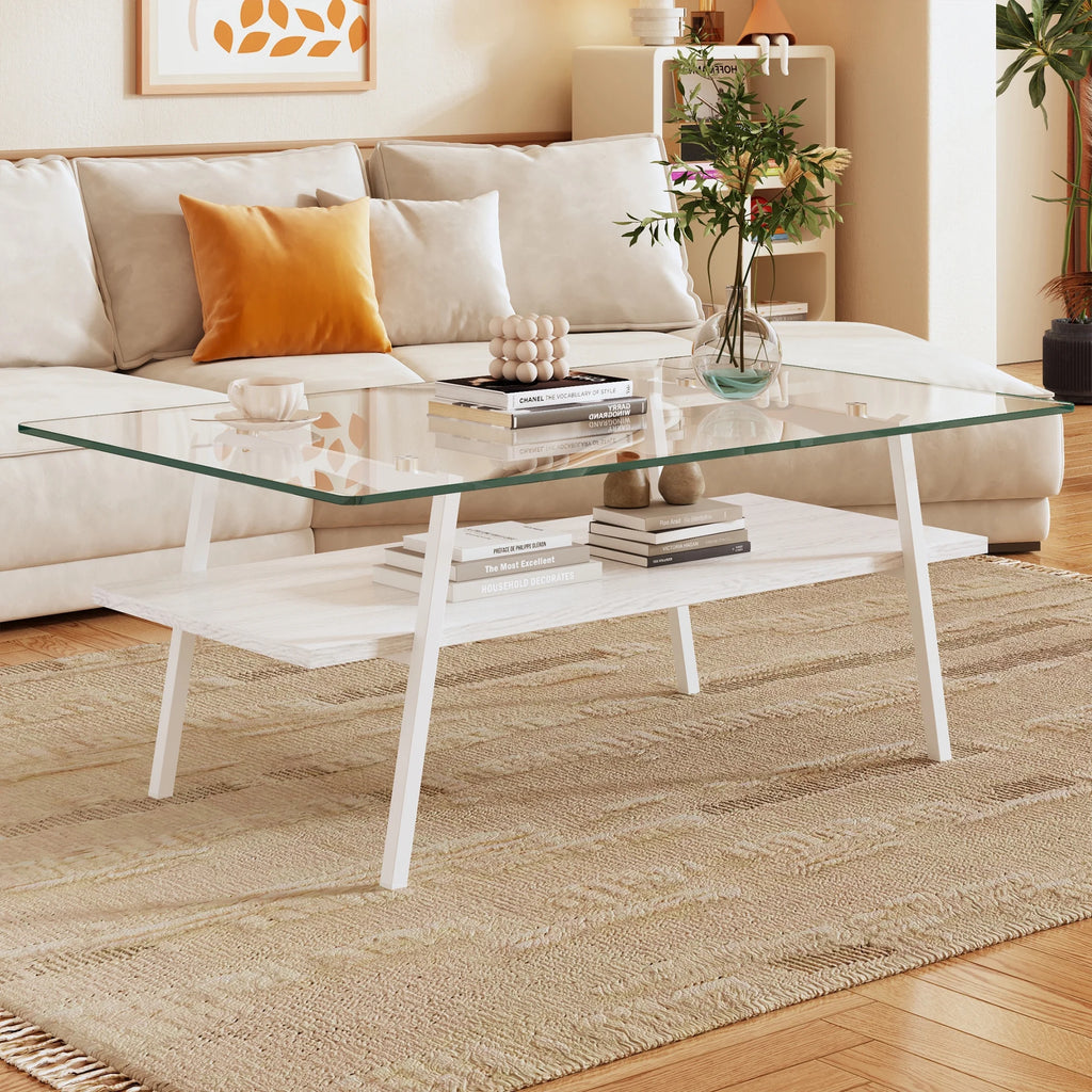 Rectangle Coffee Table with Glass Top and Metal Legs P2592