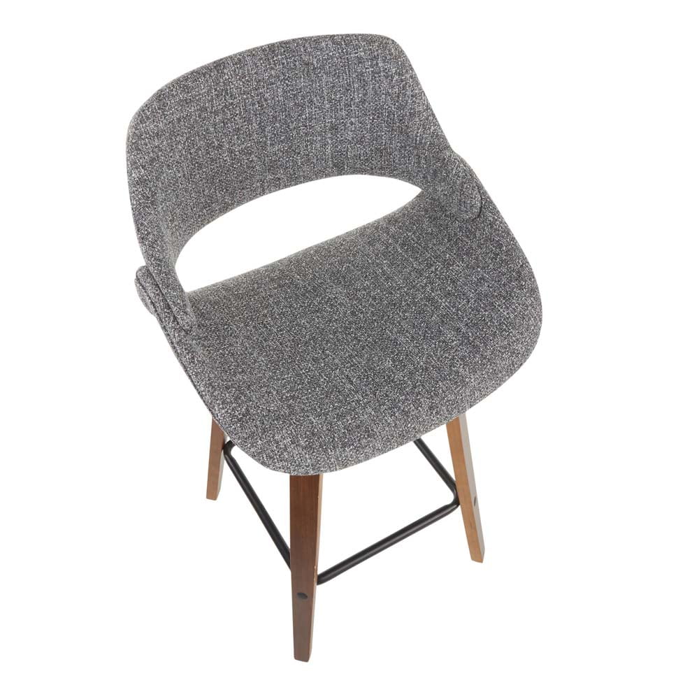 Mid-Century Modern Counter Stool in Walnut and Grey Noise Fabric - Set of 2 C81842